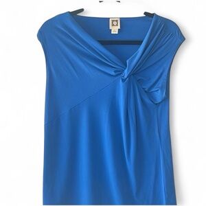 Anne Klein Blue Asymmetrical Tie Front Blouse